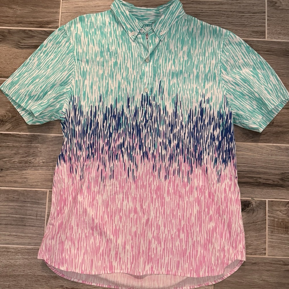 Chubbies Men's Ombré Colorful Preppy‎ Shirt Short Sleeve Collared Size L Beach